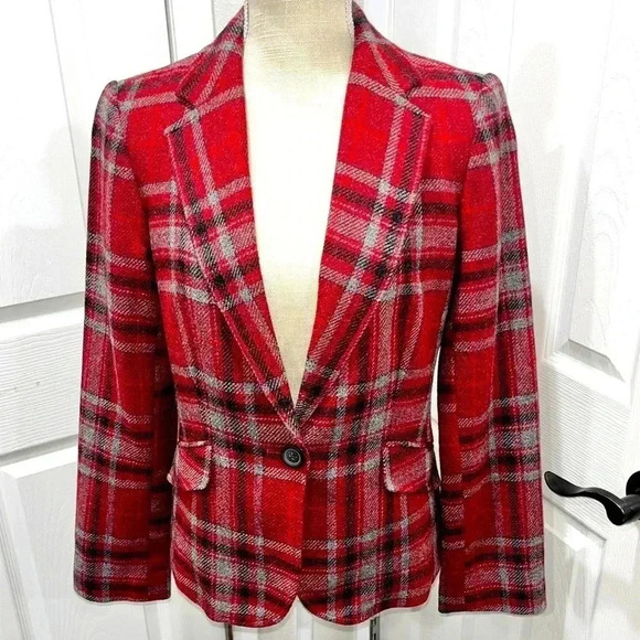Talbots 100% Wool Blazer plaid, lined, single button closure, buisness wear - Picture 1 of 10